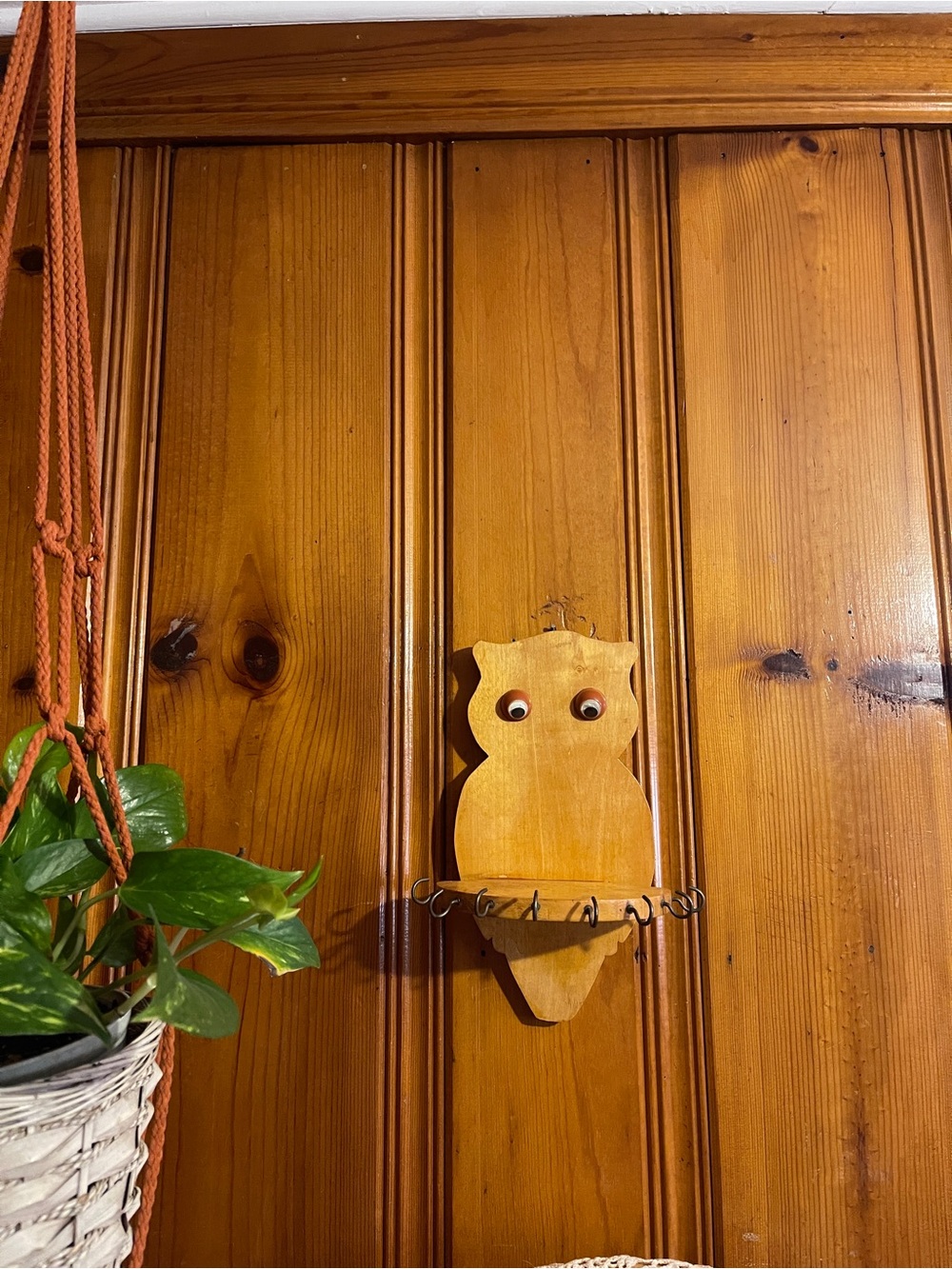 Vintage Wood Handmade Owl Wall Shelf Key Hook Decor